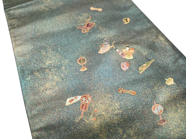 平和屋着物●袋帯 総刺繍 宝尽くし文 金糸 引箔 正絹 逸品 CABJ4943hy