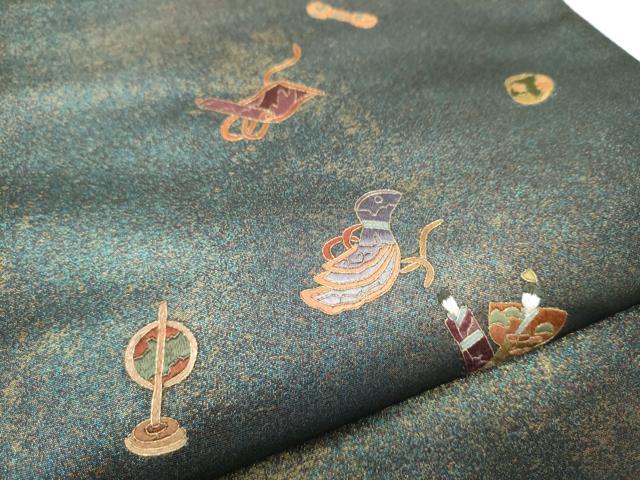 平和屋着物●袋帯 総刺繍 宝尽くし文 金糸 引箔 正絹 逸品 CABJ4943hy