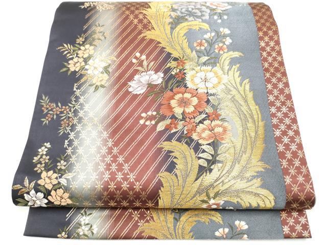 平和屋着物●六通柄袋帯 唐織 草花文 金糸 正絹 逸品 CABJ4945hy
