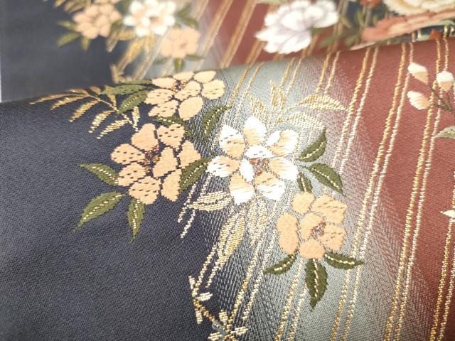 平和屋着物●六通柄袋帯 唐織 草花文 金糸 正絹 逸品 CABJ4945hy