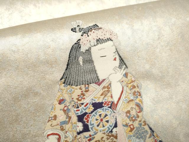 平和屋着物●加賀友禅の巨匠 初代 由水十久 西陣 長嶋成織物 ながしま帯 太鼓柄袋帯 前後 瀞銀錦 証紙付 正絹 逸品 CABJ4953hy