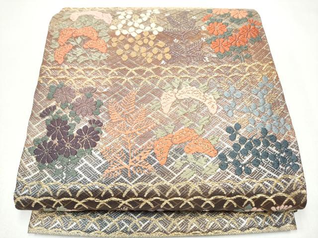 平和屋着物●佐賀錦 六通柄袋帯 唐織 横縞唐秋草文 金糸 正絹 逸品 CABJ4958hy