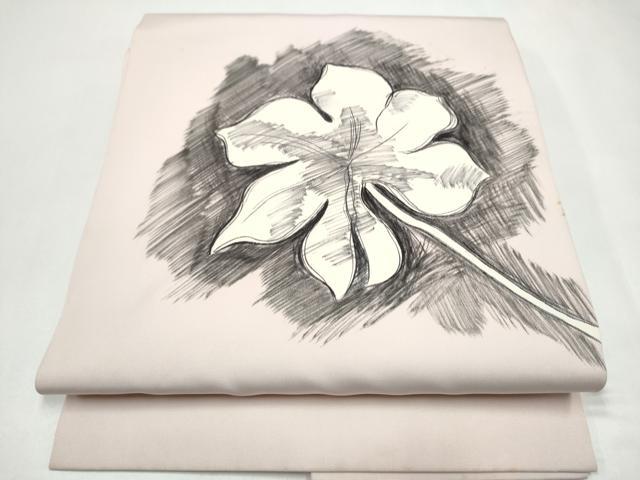 平和屋着物●塩瀬 九寸名古屋帯 手描き 枝葉文 正絹 逸品 CABJ4977hy