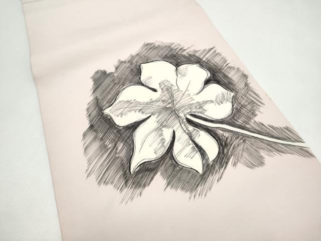 平和屋着物●塩瀬 九寸名古屋帯 手描き 枝葉文 正絹 逸品 CABJ4977hy