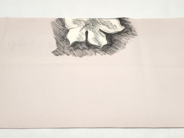 平和屋着物●塩瀬 九寸名古屋帯 手描き 枝葉文 正絹 逸品 CABJ4977hy