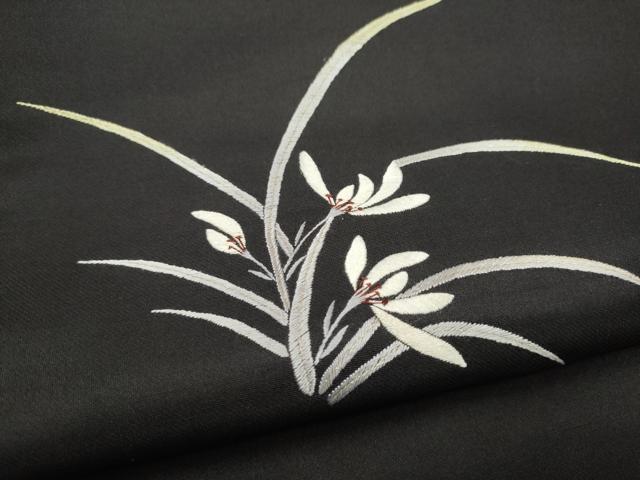 平和屋着物●九寸名古屋帯 総刺繍 草花文 黒地 金糸 正絹 逸品 CABJ4980hy