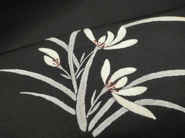 平和屋着物●九寸名古屋帯 総刺繍 草花文 黒地 金糸 正絹 逸品 CABJ4980hy