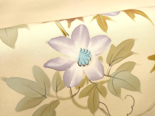平和屋着物●本加賀友禅作家 釜谷一二 塩瀬 九寸名古屋帯 ろうけつ染 枝花文 正絹 逸品 CABJ4982hy