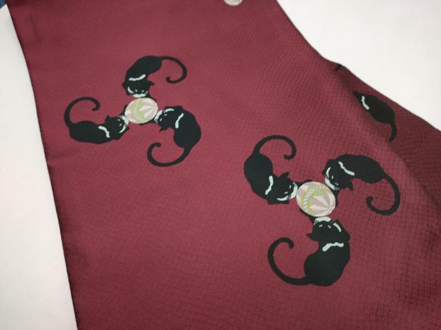 平和屋着物●全通柄 九寸名古屋帯 黒猫 毬 正絹 逸品 CABJ4985hy