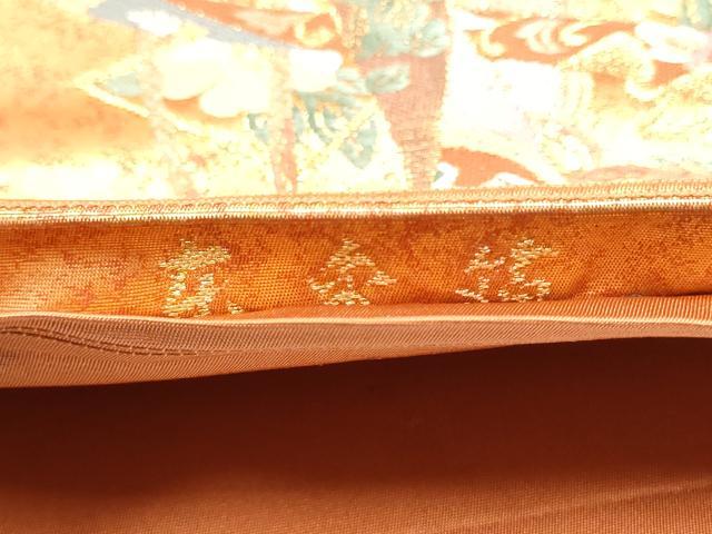 平和屋着物●老舗織元 泰生織物 六通柄袋帯 唐織 鬘帯鳳凰花文 柿色 本金箔 共箱付き 正絹 逸品 CABJ4987hy