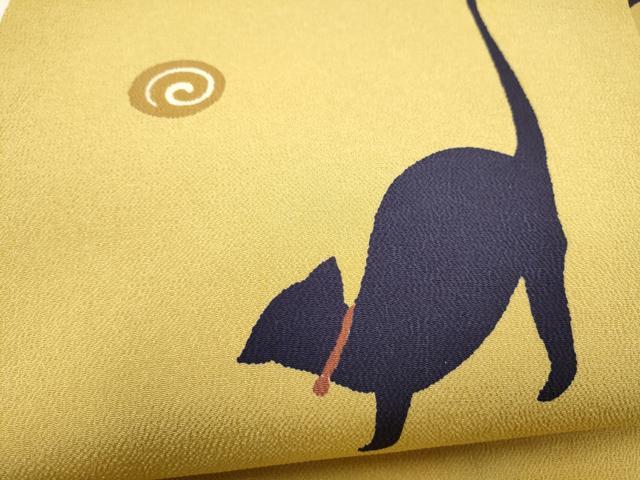 平和屋着物●九寸名古屋帯 黒猫 鬼しぼ縮緬 正絹 逸品 CABJ5024hy