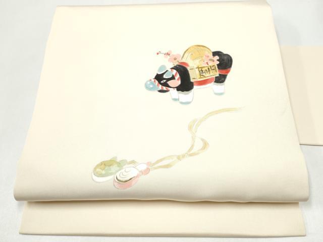 平和屋着物●塩瀬 九寸名古屋帯 手描き 玩具文 正絹 逸品 CABJ5025hy