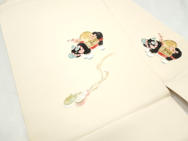 平和屋着物●塩瀬 九寸名古屋帯 手描き 玩具文 正絹 逸品 CABJ5025hy