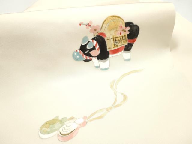 平和屋着物●塩瀬 九寸名古屋帯 手描き 玩具文 正絹 逸品 CABJ5025hy