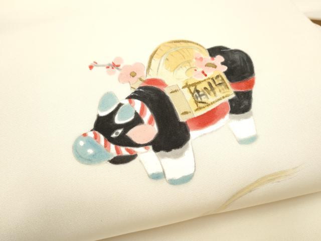 平和屋着物●塩瀬 九寸名古屋帯 手描き 玩具文 正絹 逸品 CABJ5025hy