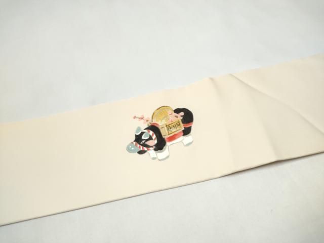 平和屋着物●塩瀬 九寸名古屋帯 手描き 玩具文 正絹 逸品 CABJ5025hy