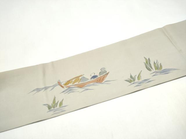 平和屋着物●塩瀬 九寸名古屋帯 作家物 人物風景文 正絹 逸品 CABJ5026hy