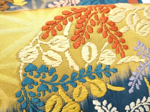 平和屋着物●六通柄袋帯 唐織 草花丸文 金糸 正絹 逸品 CABJ5043hy