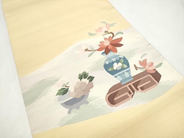 平和屋着物●太鼓柄袋帯 すくい織 陶器花文 正絹 逸品 CABJ5046hy
