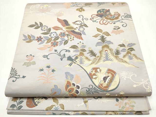 平和屋着物●六通柄袋帯 花喰鳥 金糸 正絹 逸品 CABJ5048hy