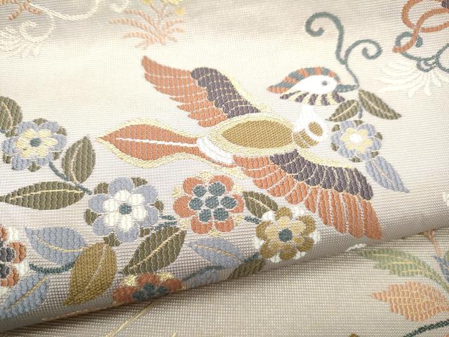 平和屋着物●六通柄袋帯 花喰鳥 金糸 正絹 逸品 CABJ5048hy