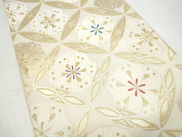 平和屋着物●六通柄袋帯 唐織 七宝花文 金糸 正絹 逸品 CABJ5058hy