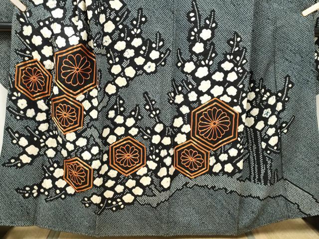 平和屋着物●豪華振袖 総絞り 駒刺繍 枝梅文 黒地 正絹 逸品 CABJ5075hy