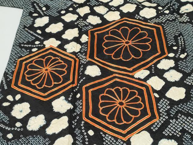 平和屋着物●豪華振袖 総絞り 駒刺繍 枝梅文 黒地 正絹 逸品 CABJ5075hy