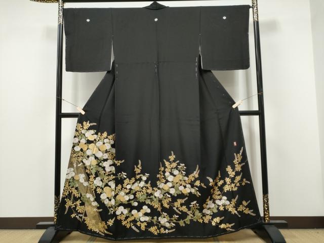 平和屋着物●豪華黒留袖 駒刺繍 萬寿染 渡橋菊文 金彩 正絹 逸品 未使用 CABJ5078hy