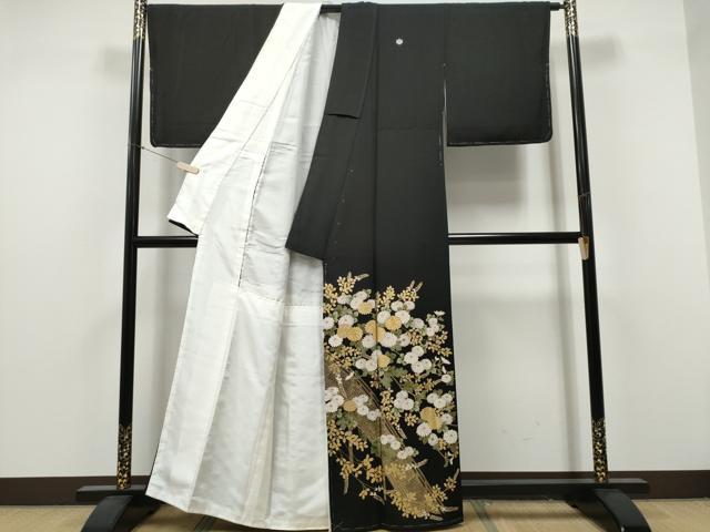 平和屋着物●豪華黒留袖 駒刺繍 萬寿染 渡橋菊文 金彩 正絹 逸品 未使用 CABJ5078hy