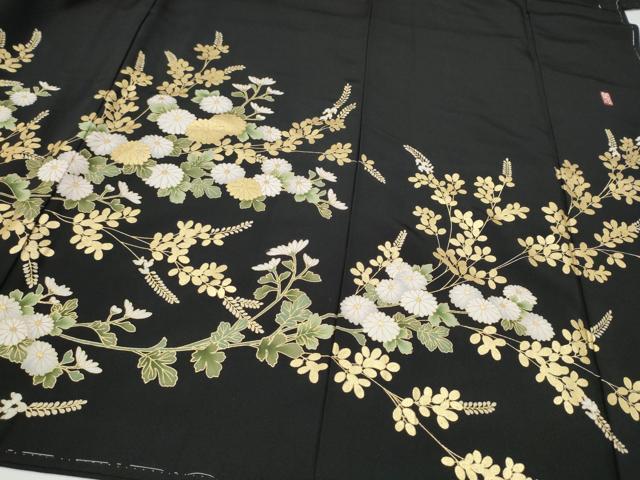 平和屋着物●豪華黒留袖 駒刺繍 萬寿染 渡橋菊文 金彩 正絹 逸品 未使用 CABJ5078hy