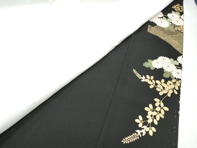 平和屋着物●豪華黒留袖 駒刺繍 萬寿染 渡橋菊文 金彩 正絹 逸品 未使用 CABJ5078hy