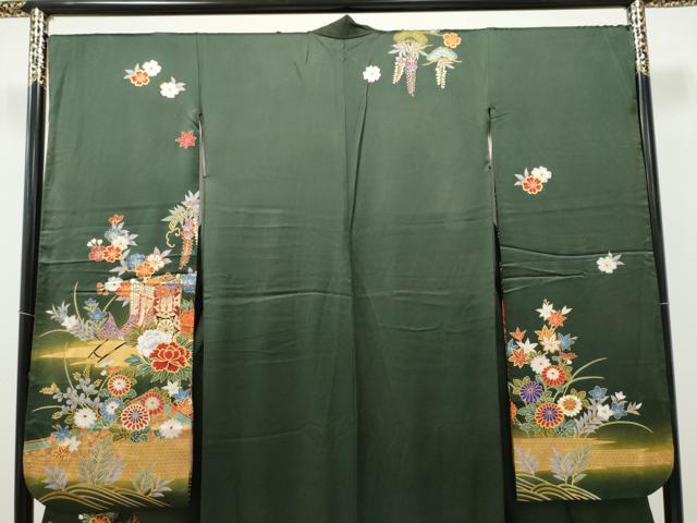 平和屋着物●豪華振袖 駒刺繍 御所車花文 暈し染め 金彩 正絹 逸品 CABJ5079hy