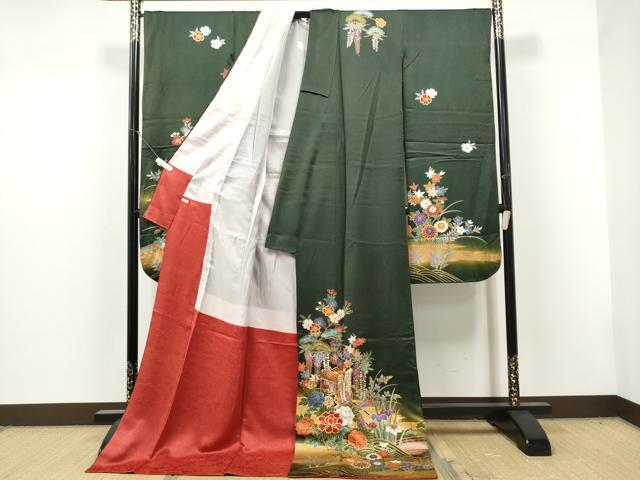 平和屋着物●豪華振袖 駒刺繍 御所車花文 暈し染め 金彩 正絹 逸品 CABJ5079hy