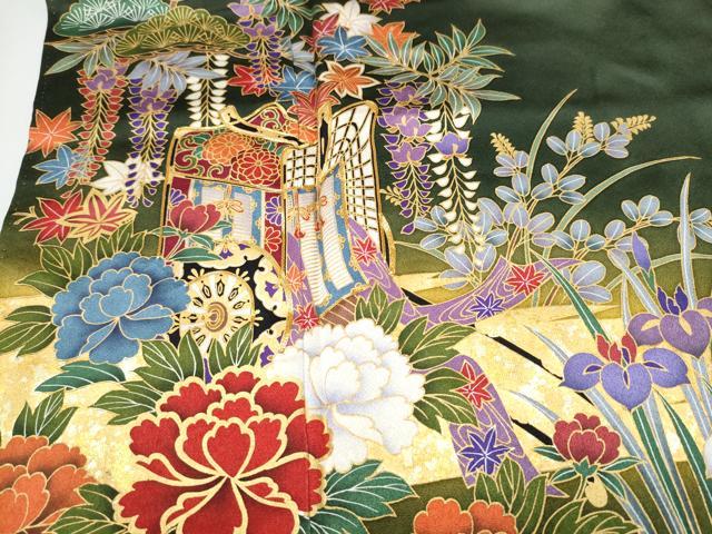 平和屋着物●豪華振袖 駒刺繍 御所車花文 暈し染め 金彩 正絹 逸品 CABJ5079hy
