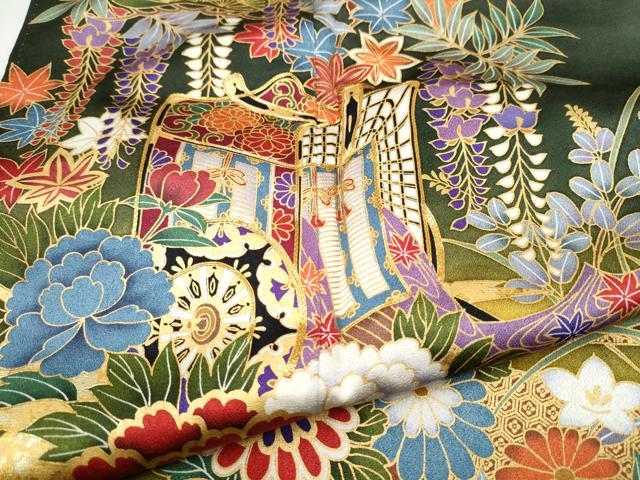 平和屋着物●豪華振袖 駒刺繍 御所車花文 暈し染め 金彩 正絹 逸品 CABJ5079hy