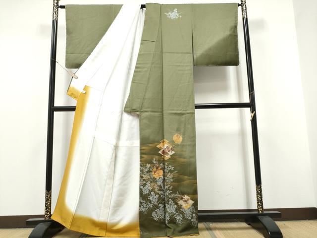 平和屋着物●訪問着 雪輪草花文 暈し染め 金銀彩 正絹 逸品 未使用 CABJ5084hy