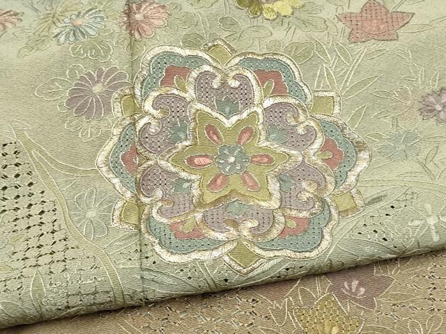 平和屋着物●中国三大刺繍 スワトウ刺繍 総刺繍 訪問着 正倉院花文 暈し染め 金糸 正絹 逸品 未使用 CABJ5089hy