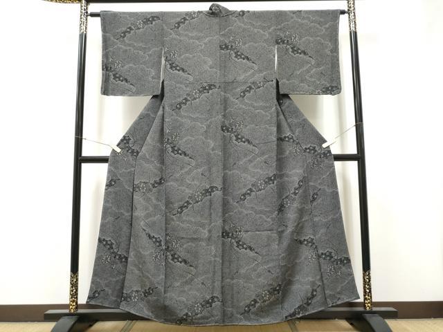 平和屋着物●上質な小紋 鮫小紋柄 鼓花文 鬼しぼ縮緬 正絹 逸品 未使用 CABJ5098hy