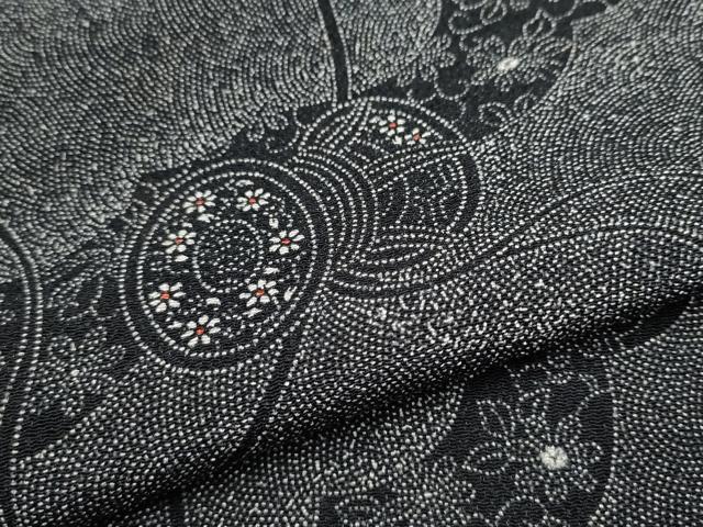 平和屋着物●上質な小紋 鮫小紋柄 鼓花文 鬼しぼ縮緬 正絹 逸品 未使用 CABJ5098hy