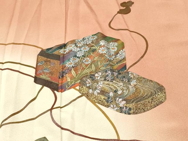 平和屋着物●越後染印傳 根津青宗 色留袖 文箱花文 暈し染め 金銀彩 正絹 逸品 CABJ5101hy