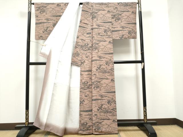 平和屋着物●上質な小紋 作家物 型染め 草木染 風景文 鬼しぼ縮緬 正絹 逸品 未使用 CABJ5107hy