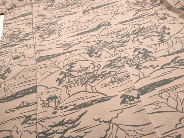 平和屋着物●上質な小紋 作家物 型染め 草木染 風景文 鬼しぼ縮緬 正絹 逸品 未使用 CABJ5107hy