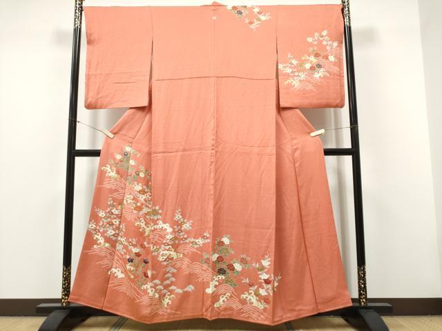 平和屋着物●訪問着 駒刺繍 絞り 流水草花文 金彩 正絹 逸品 CABJ5108hy