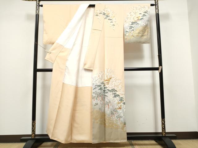 平和屋着物●訪問着 飛鶴草花文 暈し染め 金彩 正絹 逸品 未使用 CABJ5112hy