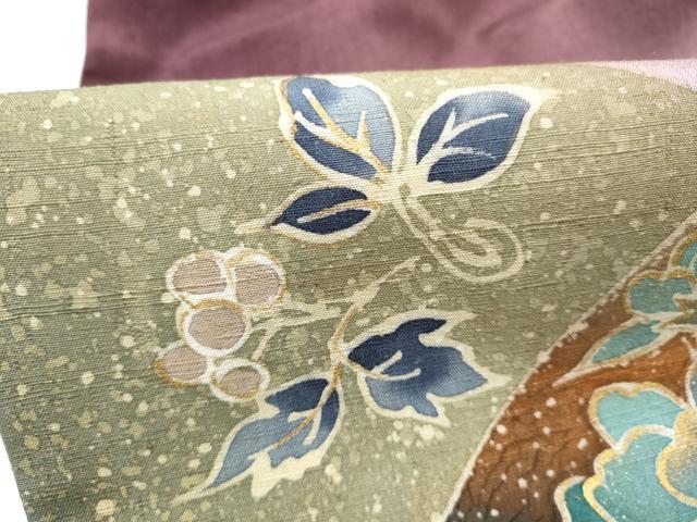 平和屋着物●太鼓柄袋帯 紬地 切嵌花文 金彩 正絹 逸品 CABJ5133hy