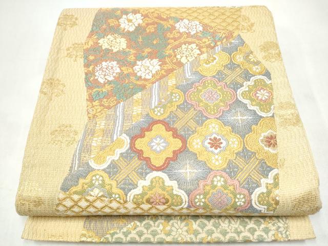 平和屋着物●両面 六通柄袋帯 切嵌花唐草文 金糸 正絹 逸品 CABJ5140hy