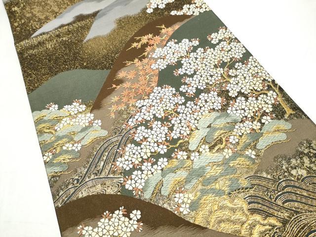 平和屋着物●六通柄袋帯 唐織 流水草花文 金糸 引箔 正絹 逸品 CABJ5143hy