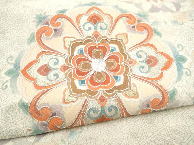 平和屋着物●太鼓柄袋帯 駒刺繍 綴れ 正倉院花文 金彩 正絹 逸品 CABJ5151hy