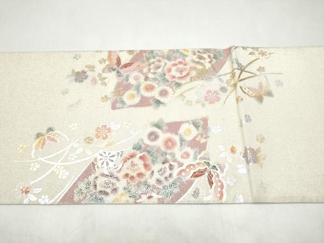 平和屋着物●太鼓柄袋帯 綴れ 地紙花蝶文 金銀彩 正絹 逸品 CABJ5153hy